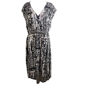 iCE Women’s Black‎ Ikat Print Midi Boho Art To Wear Sleeveless Dress Size 2X